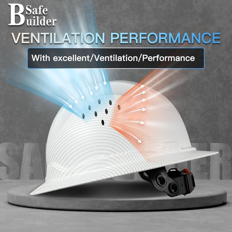 SAFEBUILDER SBD-G1C Construction Full Brim Safety Helmet HDPE Hard Hat Vented Hardhats Sunshade Carbon Fiber Pattern Industrial Work Certified ANSI/ISEA Z89.1 - Image 5